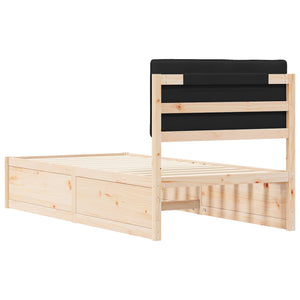 Sängram med Klädd Huvudgavel Svart 90 x 200 cm Massiv furu