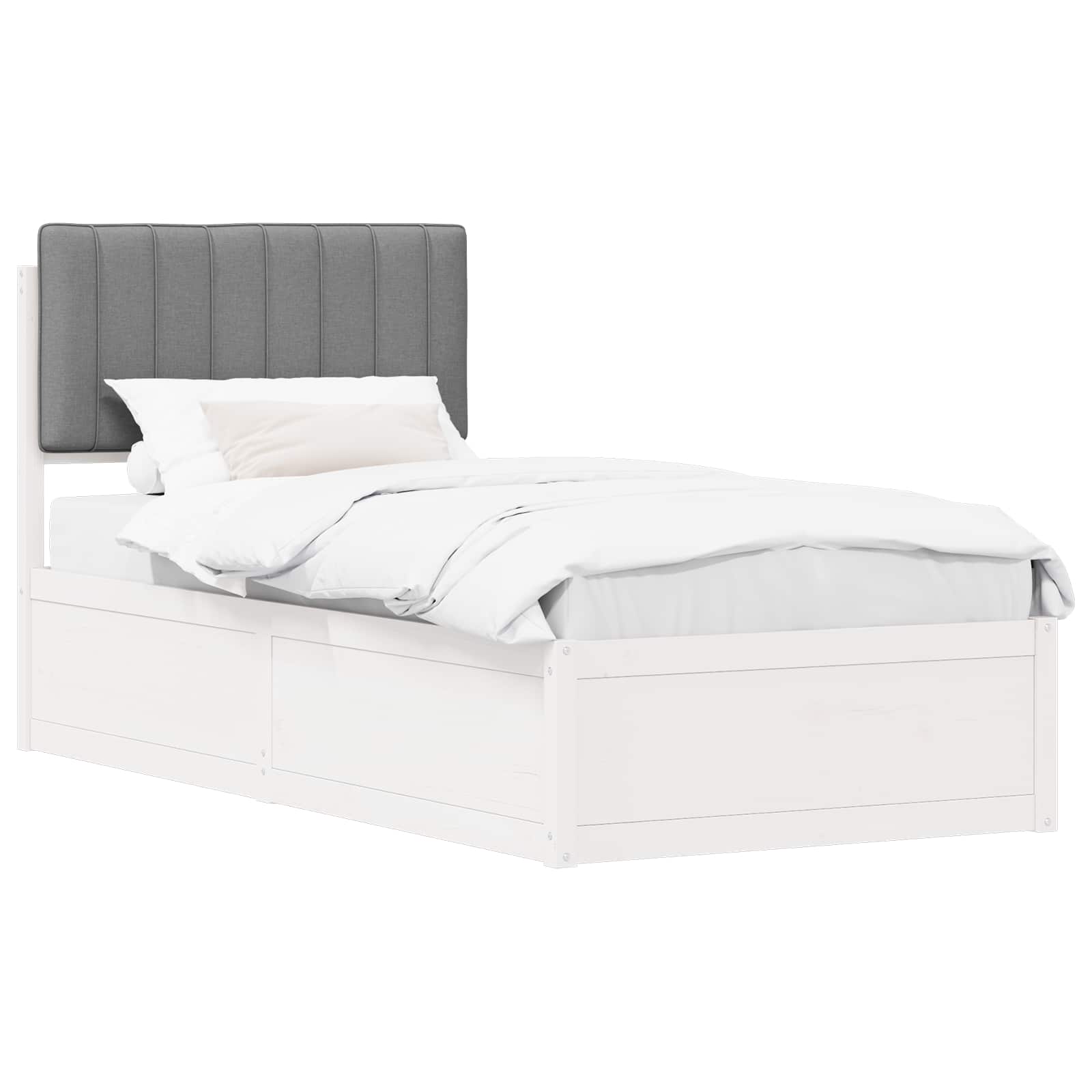 Sängram med Klädd Huvudgavel Ljusgrå 90 x 200 cm Massiv furu
