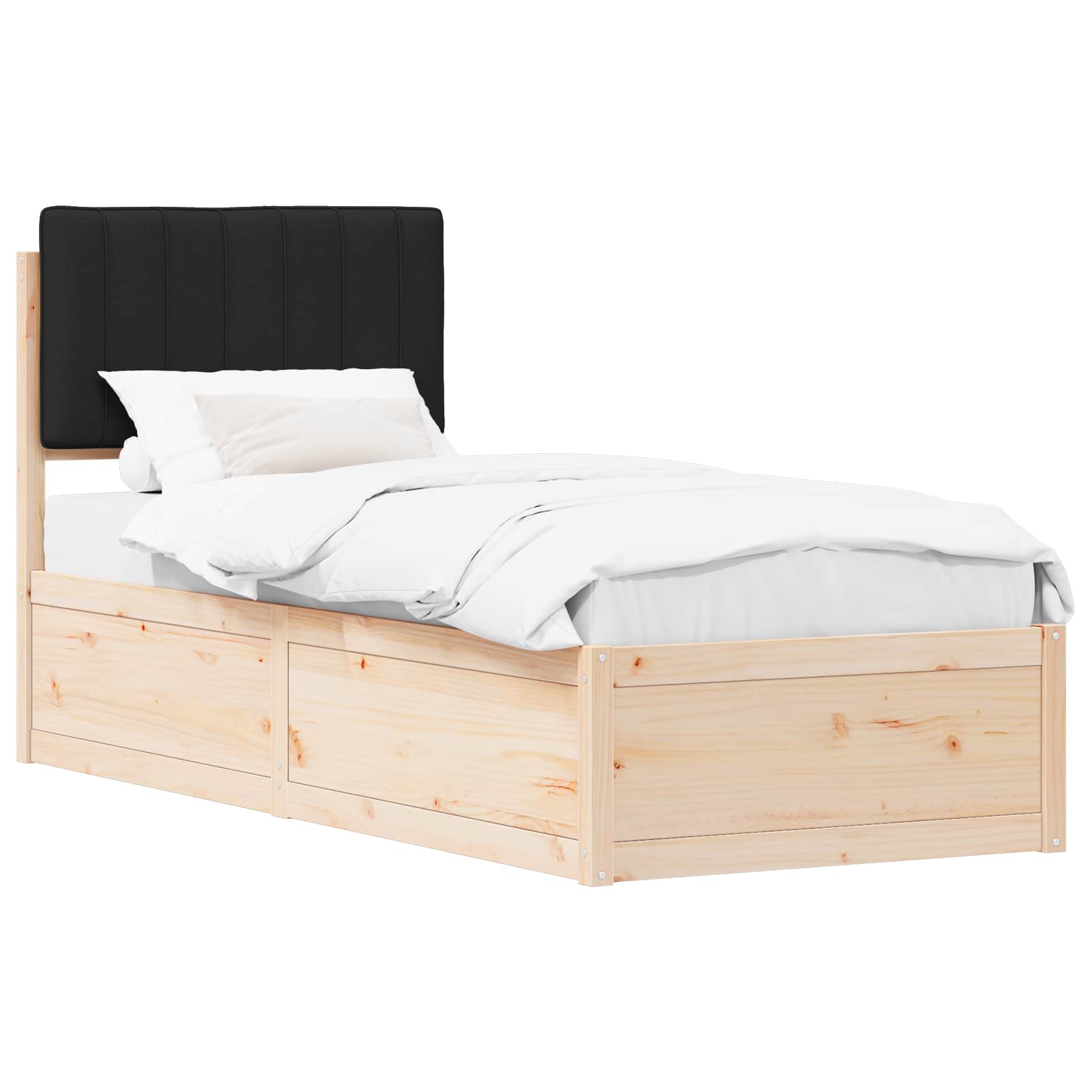 Sängram med Klädd Huvudgavel Svart 80 x 200 cm Massiv furu