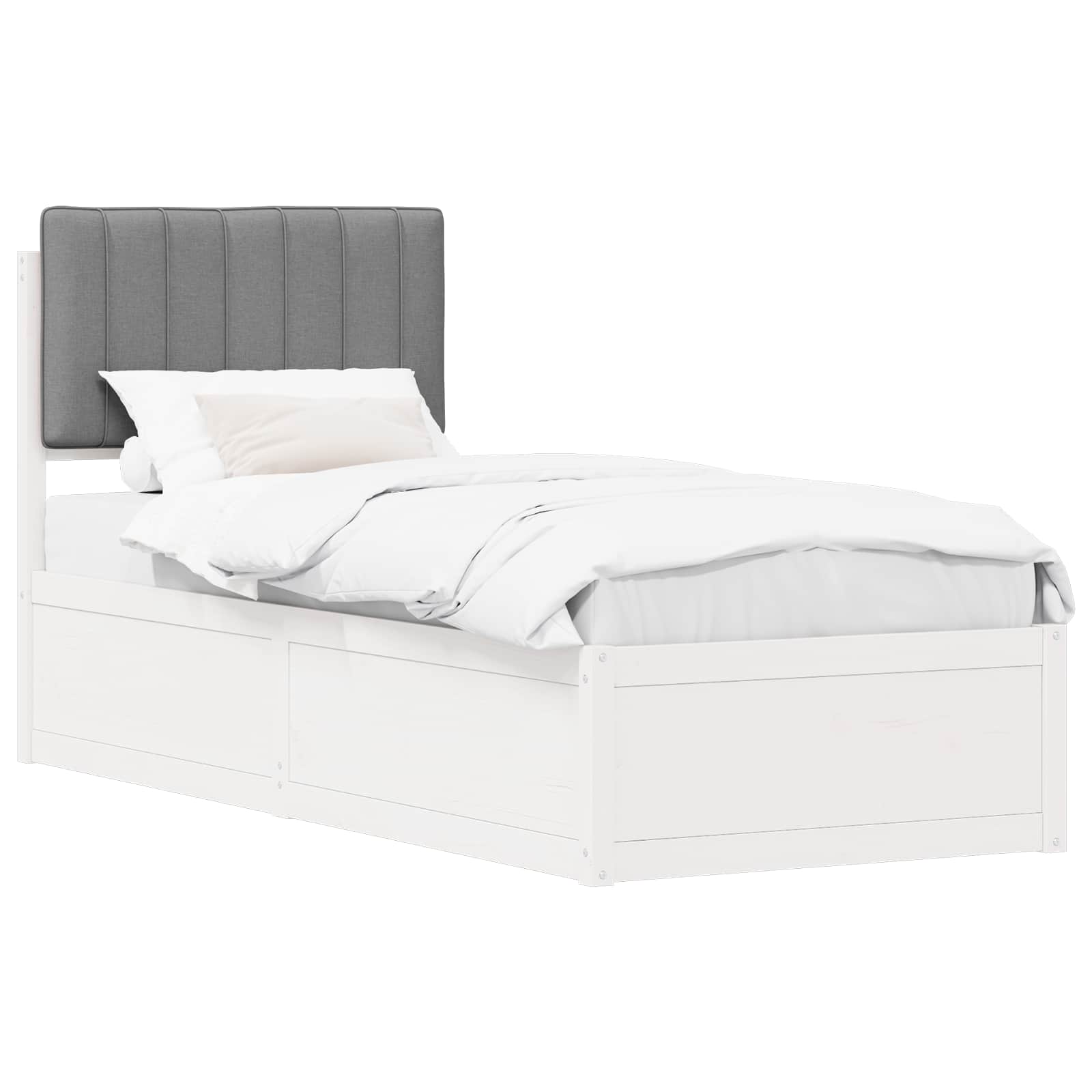 Sängram med Klädd Huvudgavel Ljusgrå 80 x 200 cm Massiv furu