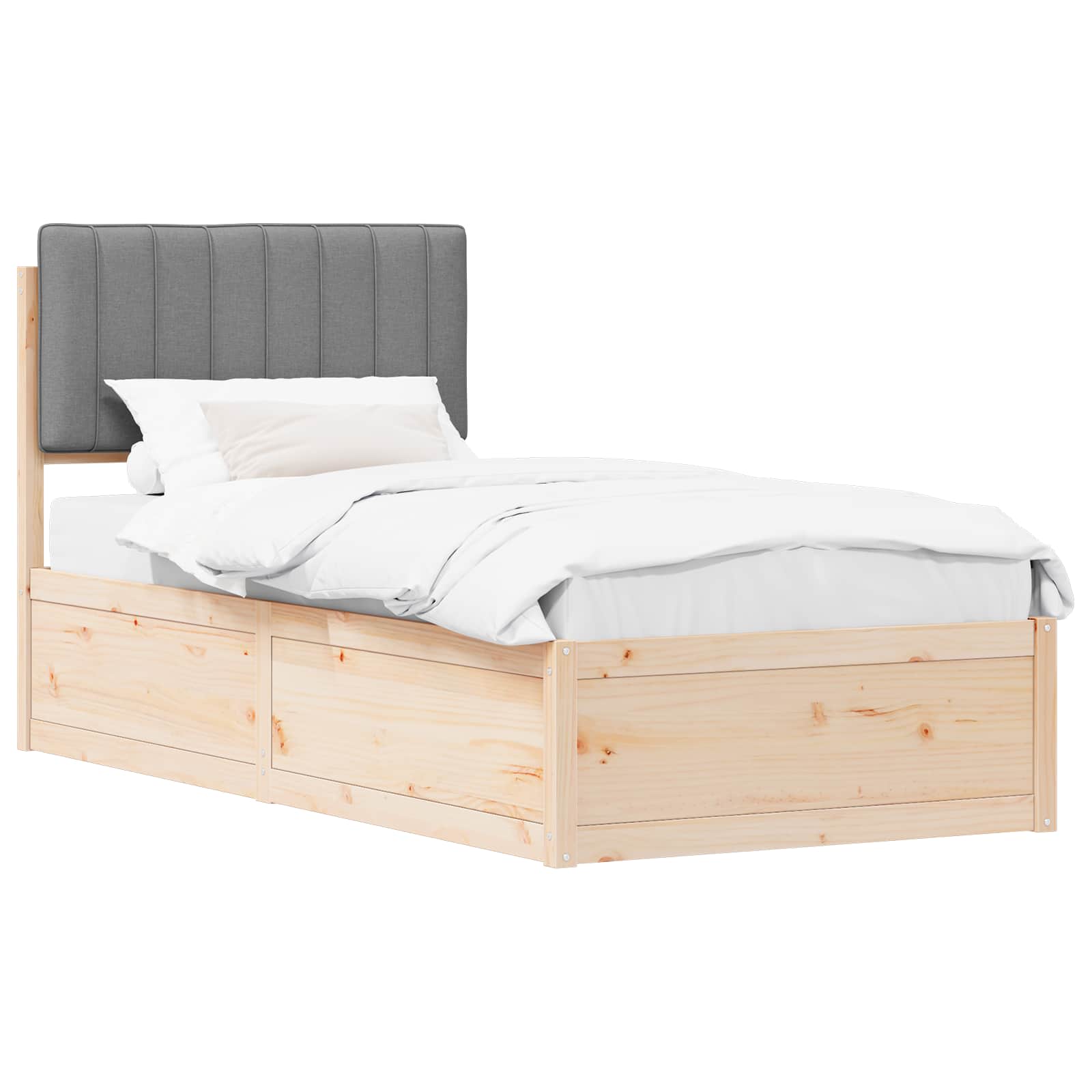 Sängram med Klädd Huvudgavel Ljusgrå 90 x 190 cm Massiv furu