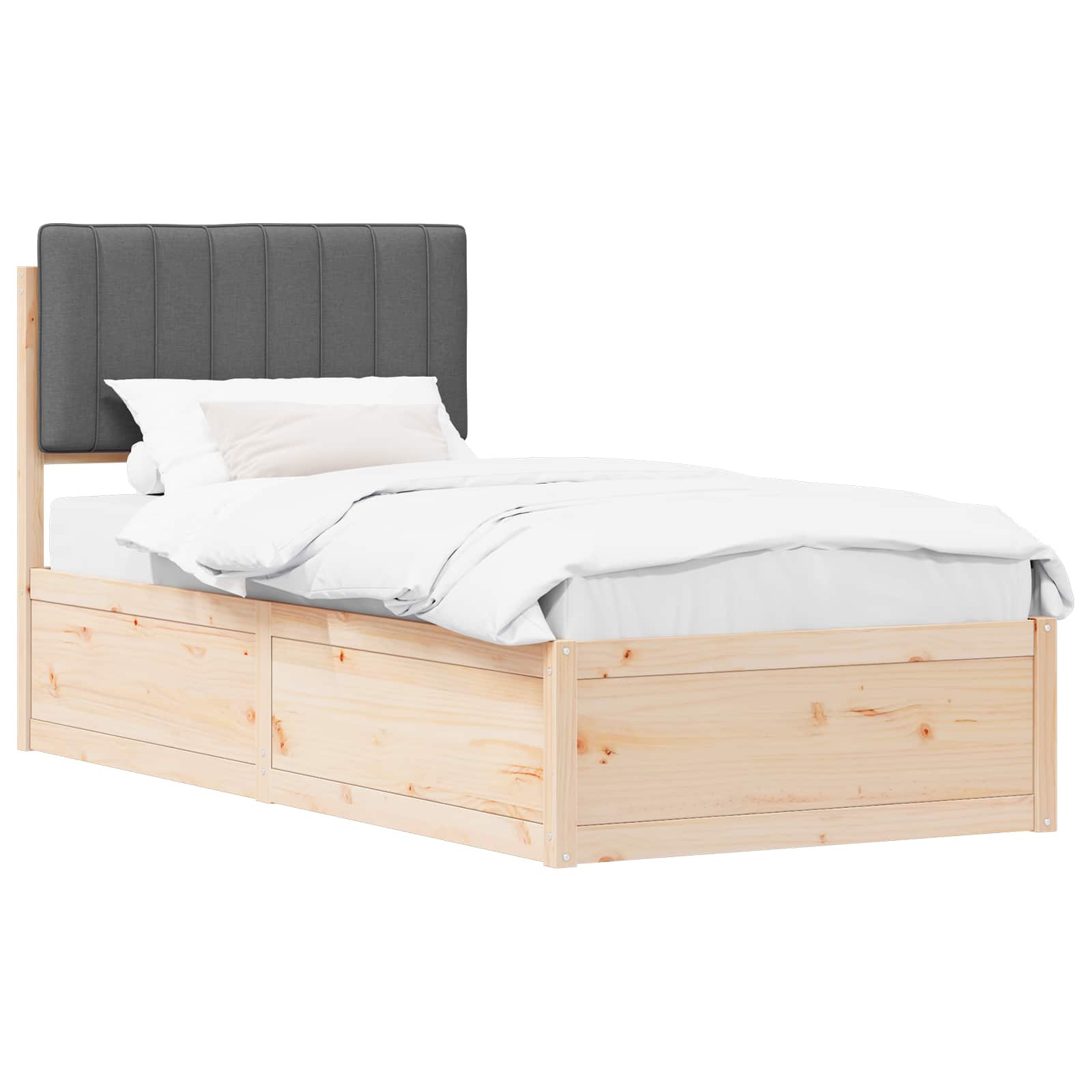 Sängram med Klädd Huvudgavel Mörkgrå 90 x 190 cm Massiv furu