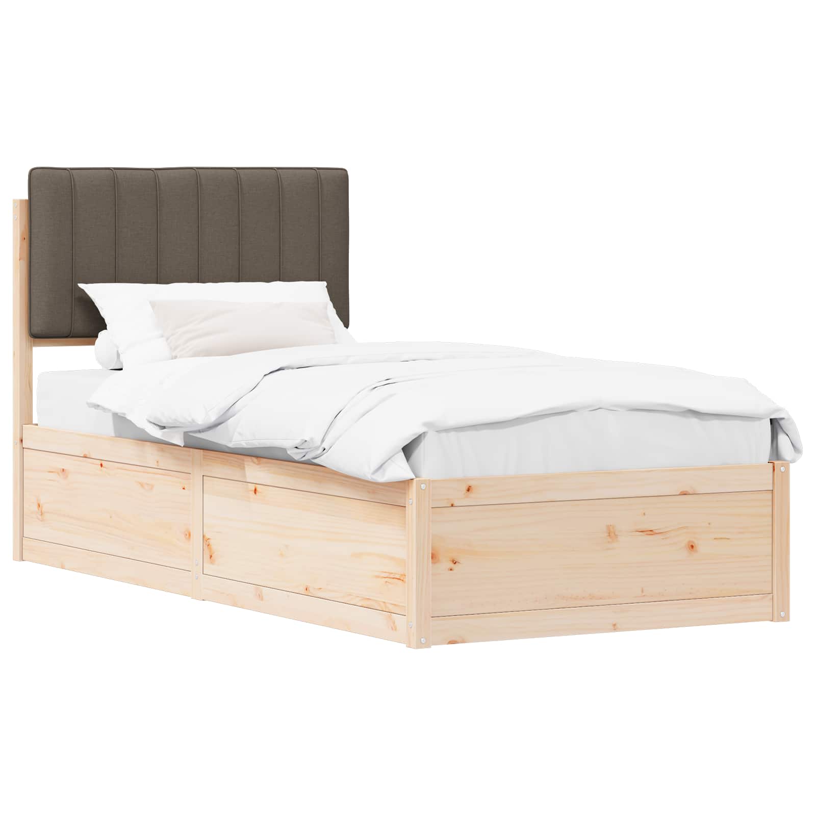Sängram med Klädd Huvudgavel Taupe 90 x 190 cm Massiv furu