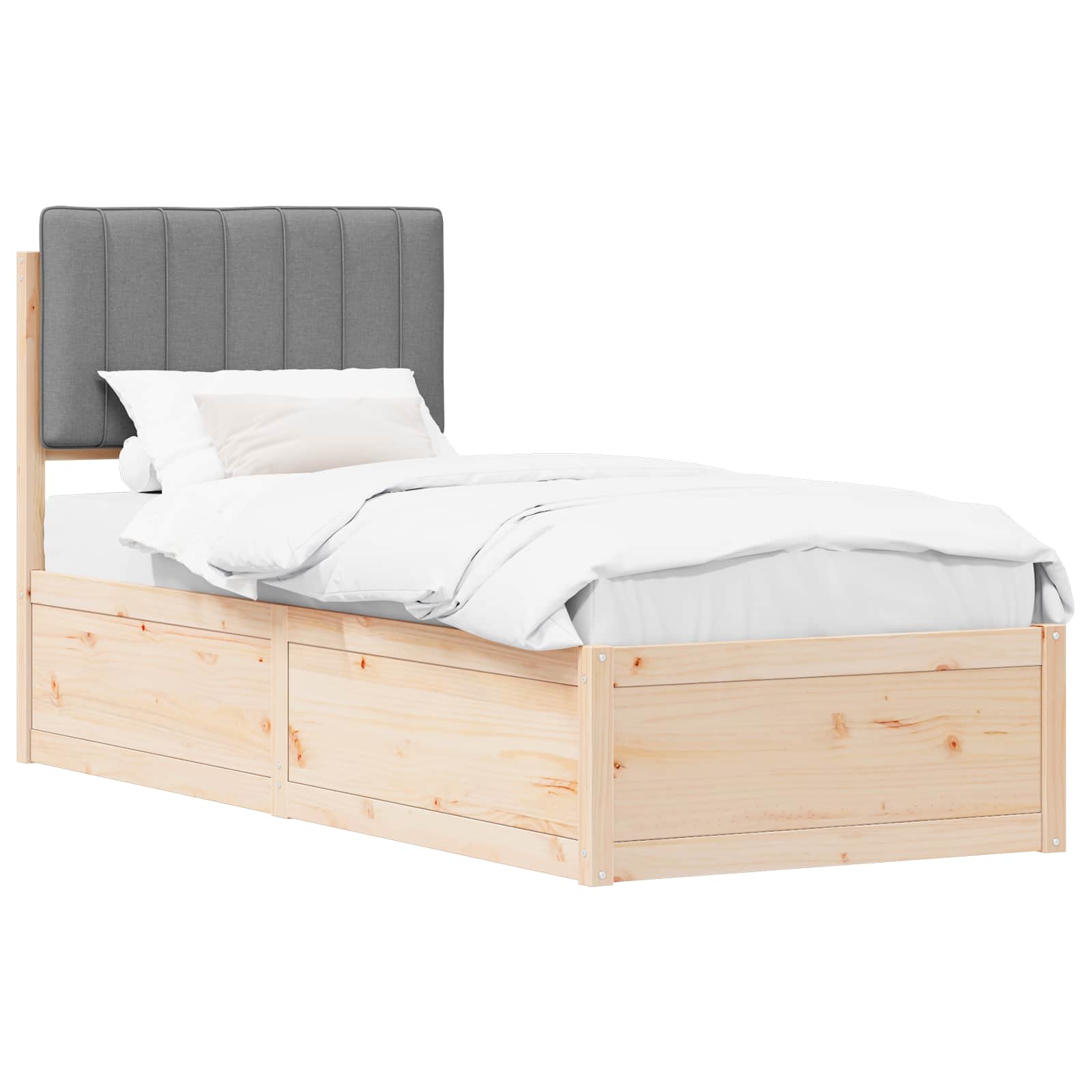 Sängram med Klädd Huvudgavel Ljusgrå 75 x 190 cm Massiv furu
