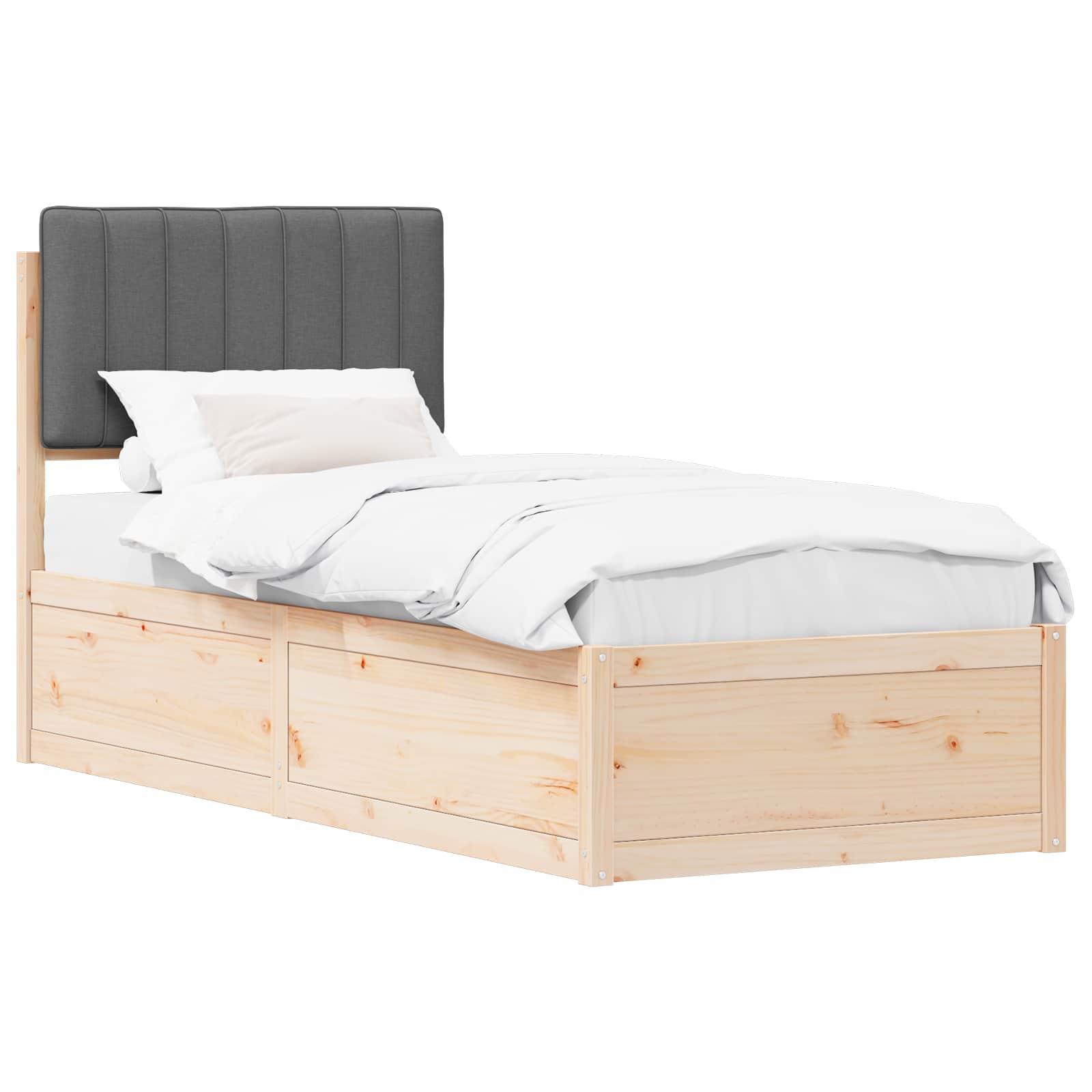 Sängram med Klädd Huvudgavel Mörkgrå 75 x 190 cm Massiv furu