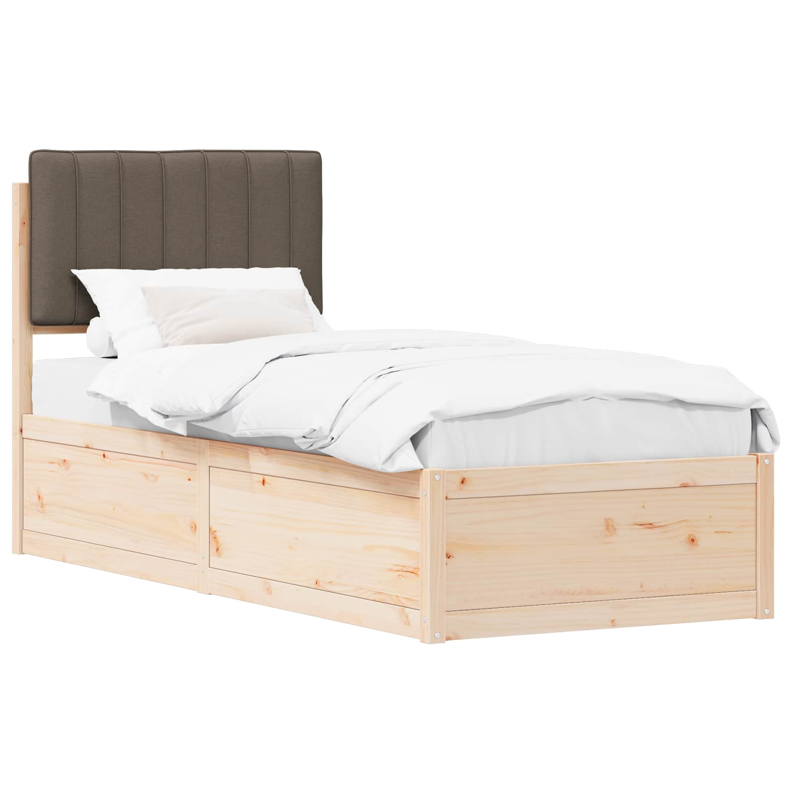 Sängram med Klädd Huvudgavel Taupe 75 x 190 cm Massiv furu