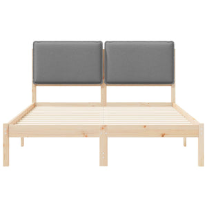 Sängram med Klädd Huvudgavel Ljusgrå 140 x 190 cm Massiv furu