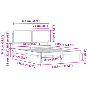 Sängram med Klädd Huvudgavel Mörkgrå 140 x 190 cm Massiv furu