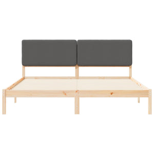 Sängram med Klädd Huvudgavel Mörkgrå 180 x 200 cm Massiv furu