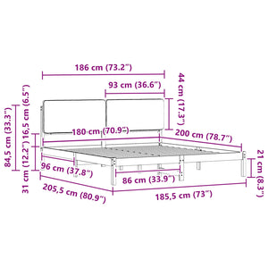 Sängram med Klädd Huvudgavel Mörkgrå 180 x 200 cm Massiv furu