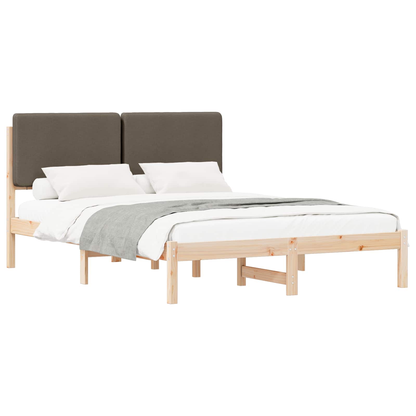 Sängram med Klädd Huvudgavel Taupe 140 x 200 cm Massiv furu