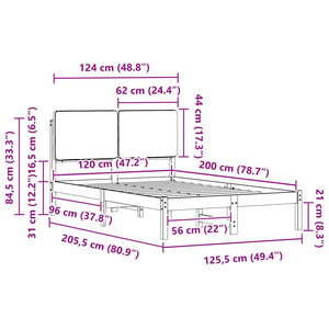 Sängram med Klädd Huvudgavel Mörkgrå 120 x 200 cm Massiv furu