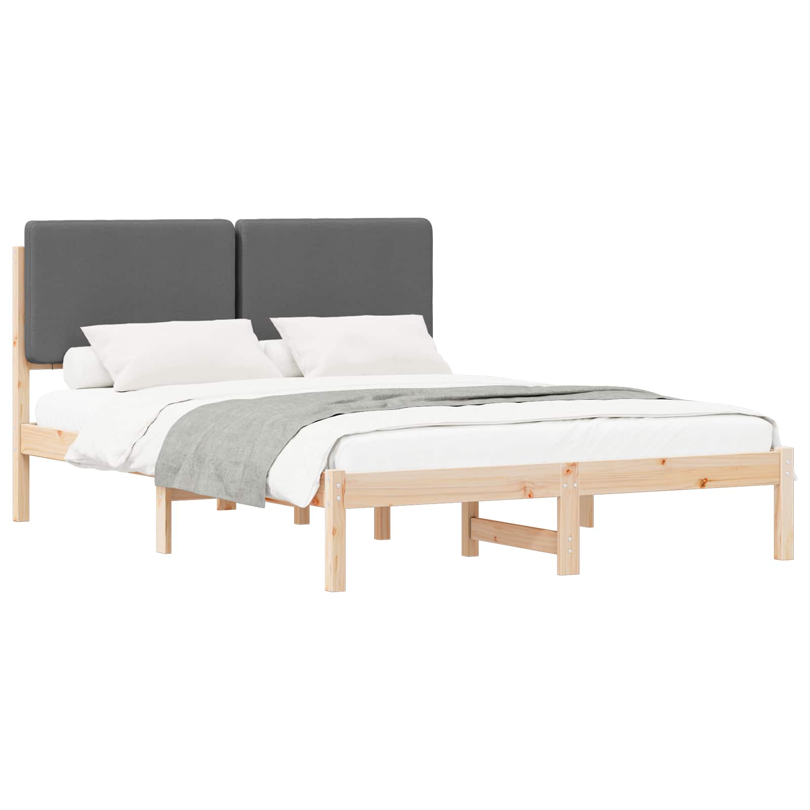 Sängram med Klädd Huvudgavel Mörkgrå 140 x 190 cm Massiv furu
