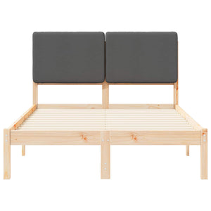 Sängram med Klädd Huvudgavel Mörkgrå 135 x 190 cm Massiv furu