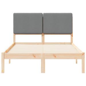 Sängram med Klädd Huvudgavel Ljusgrå 120 x 190 cm Massiv furu
