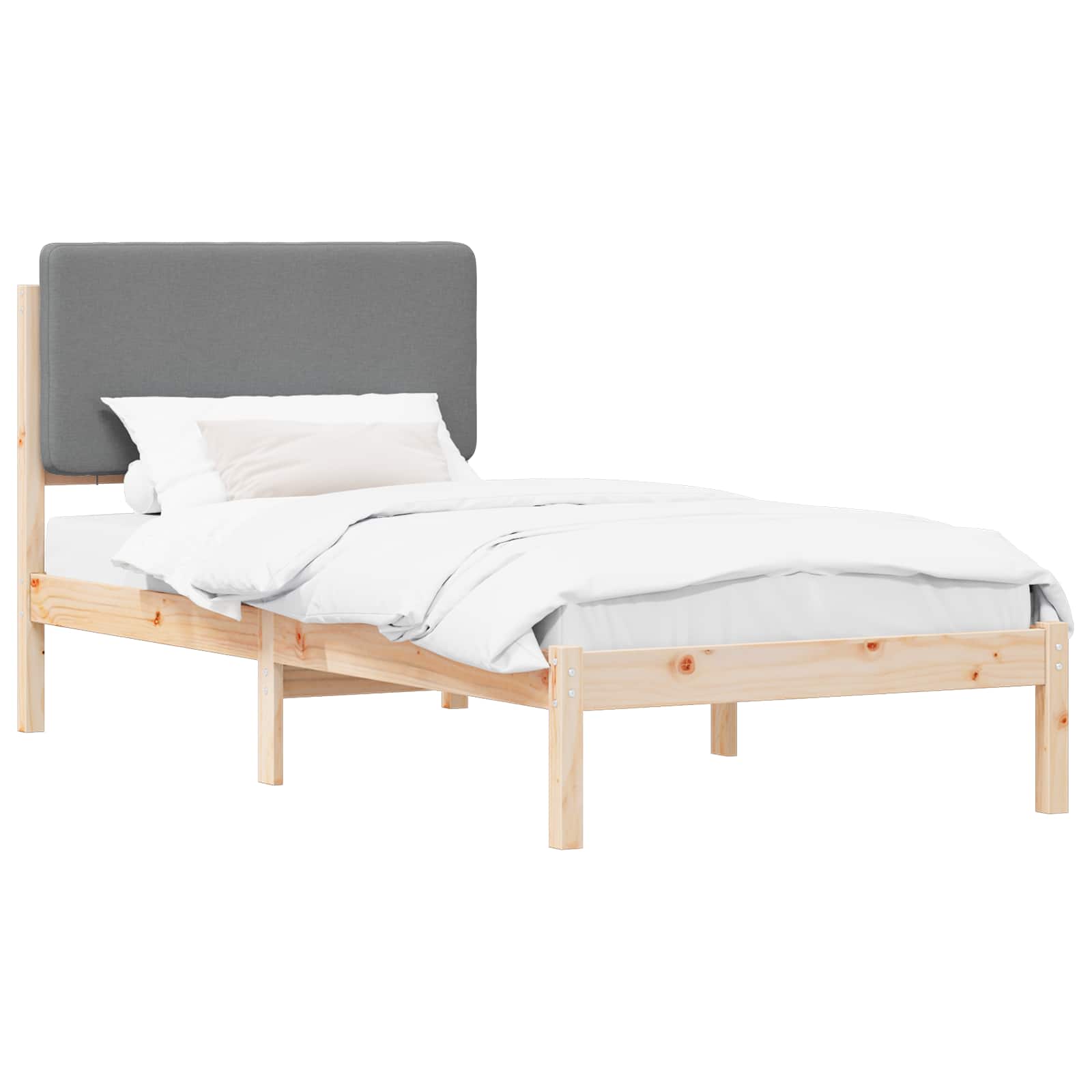 Sängram med Klädd Huvudgavel Ljusgrå 100 x 200 cm Massiv furu