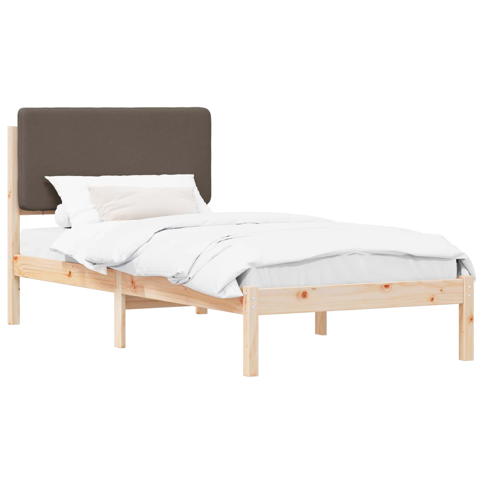 Sängram med Klädd Huvudgavel Taupe 80 x 200 cm Massiv furu