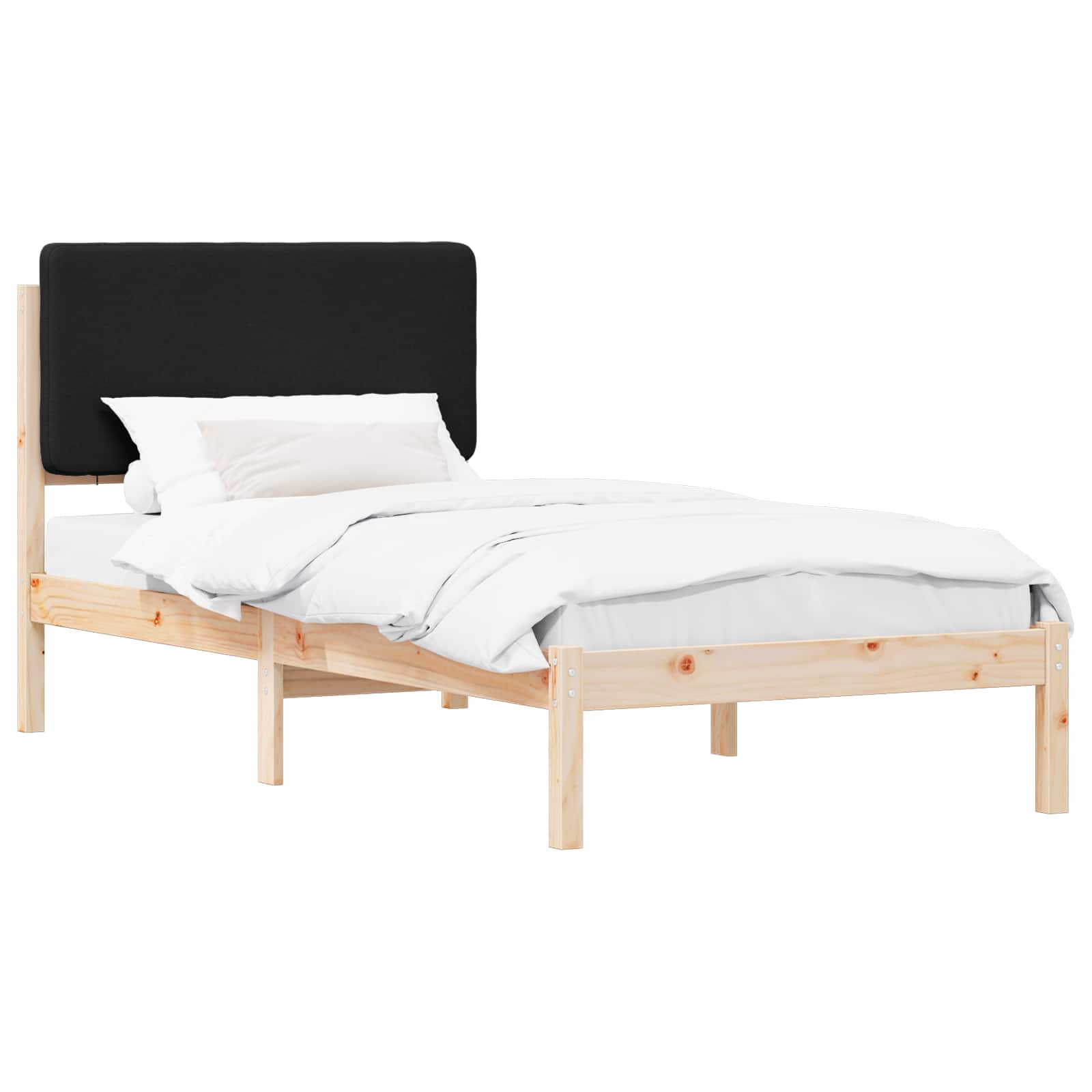 Sängram med Klädd Huvudgavel Svart 90 x 190 cm Massiv furu