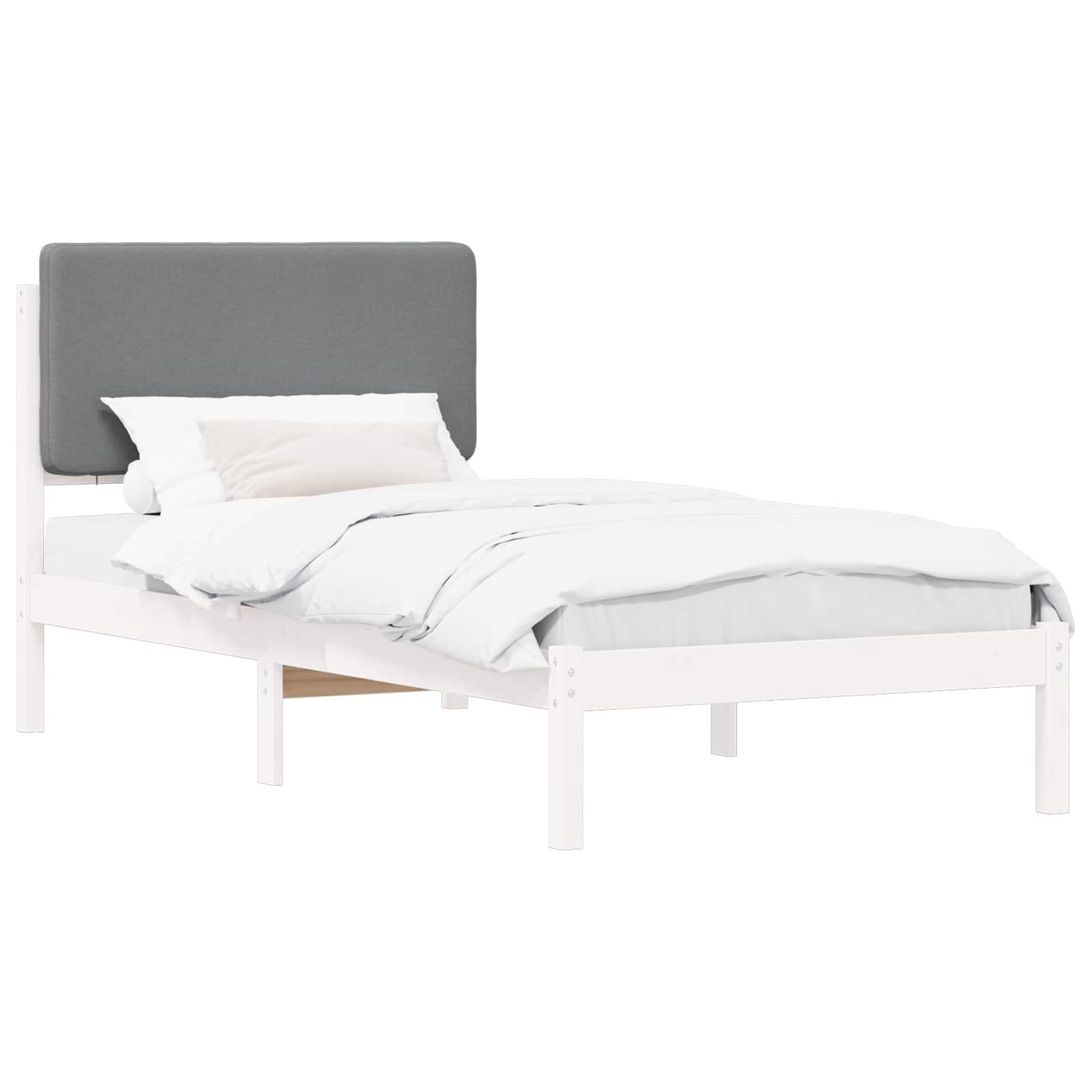 Sängram med Klädd Huvudgavel Ljusgrå 90 x 190 cm Massiv furu