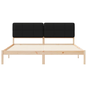 Sängram med Klädd Huvudgavel Svart 180 x 200 cm Massiv furu