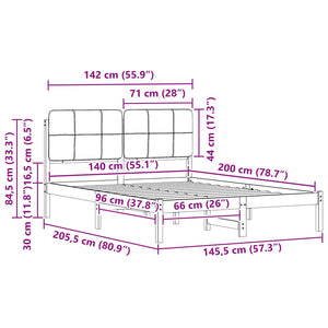 Sängram med Klädd Huvudgavel Ljusgrå 140 x 200 cm Massiv furu