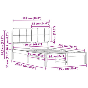 Sängram med Klädd Huvudgavel Mörkgrå 120 x 200 cm Massiv furu