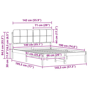 Sängram med Klädd Huvudgavel Mörkgrå 140 x 190 cm Massiv furu