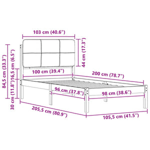 Sängram med Klädd Huvudgavel Mörkgrå 100 x 200 cm Massiv furu