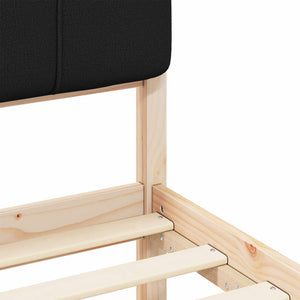 Sängram med Klädd Huvudgavel Svart 90 x 190 cm Massiv furu