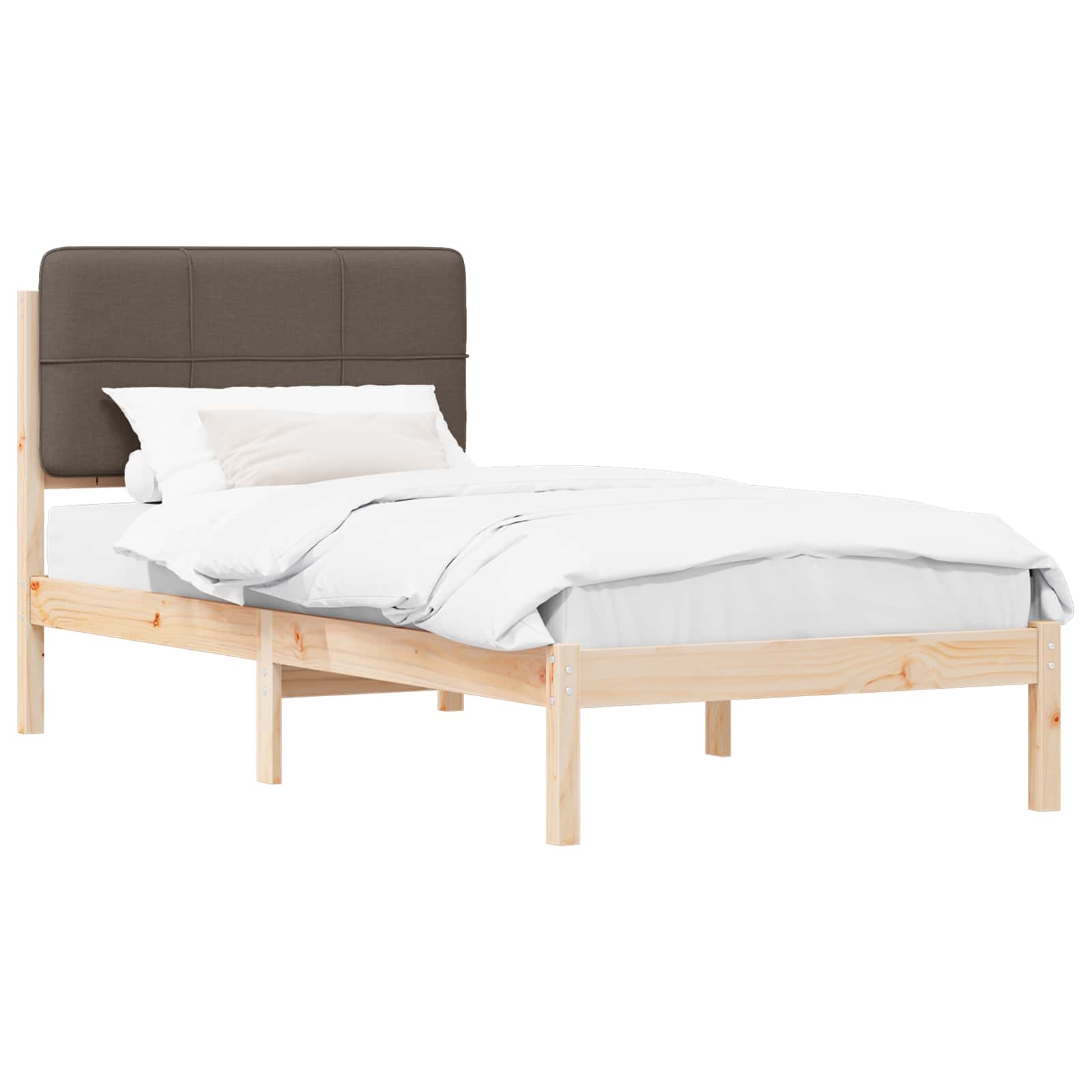 Sängram med Klädd Huvudgavel Taupe 90 x 190 cm Massiv furu
