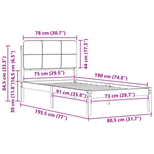 Sängram med Klädd Huvudgavel Mörkgrå 75 x 190 cm Massiv furu
