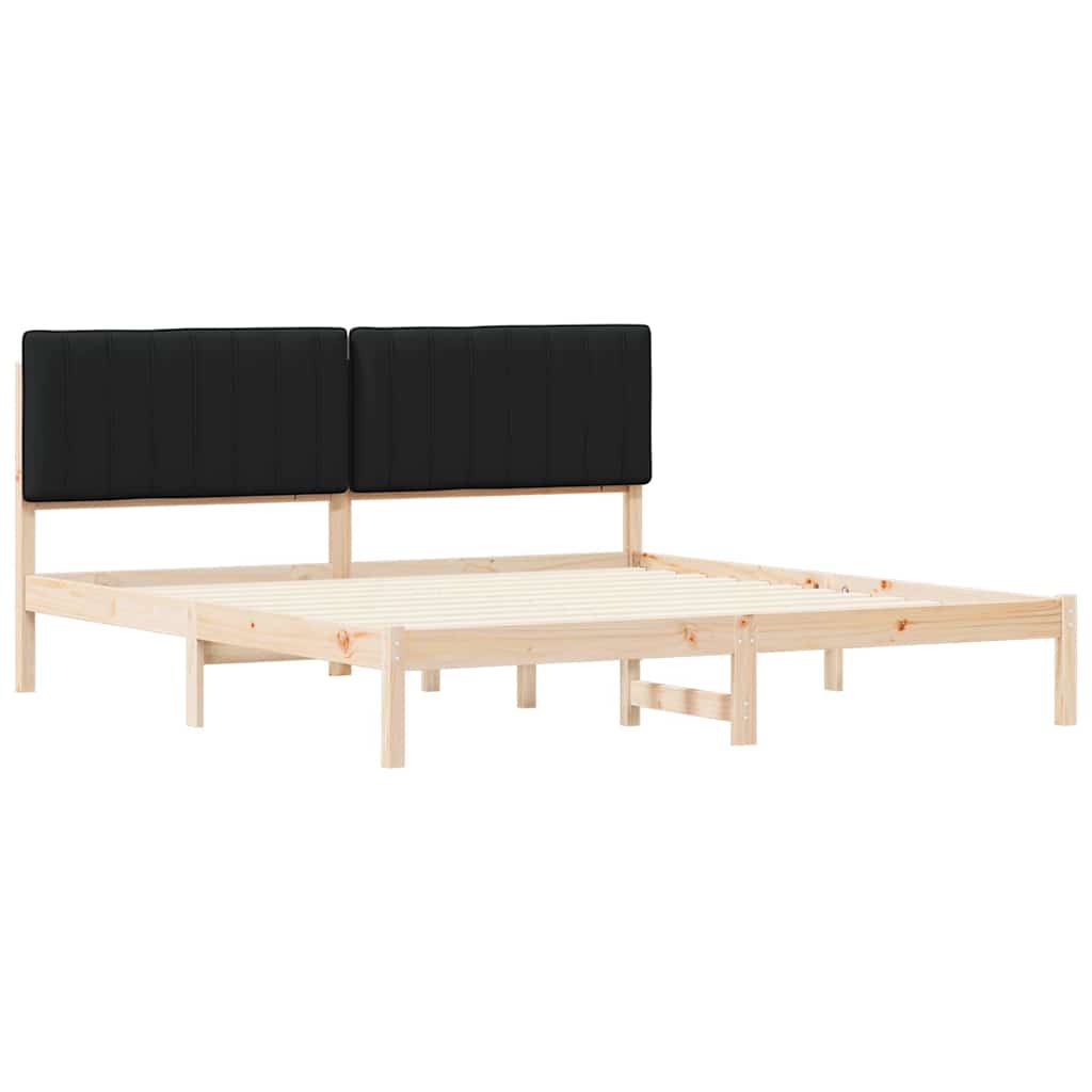 Sängram med Klädd Huvudgavel Svart 180 x 200 cm Massivt furu