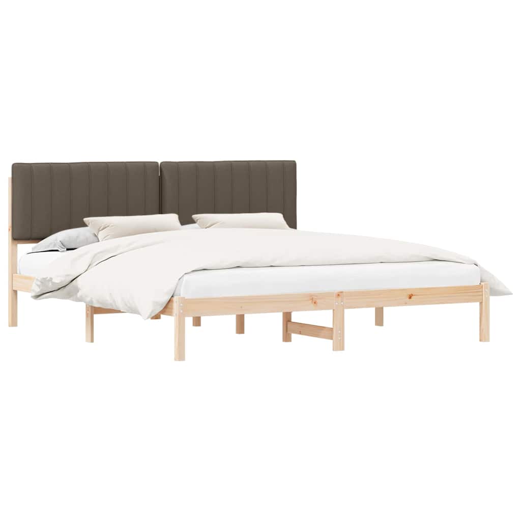 Sängram med Klädd Huvudgavel Taupe 180 x 200 cm Massivt furu