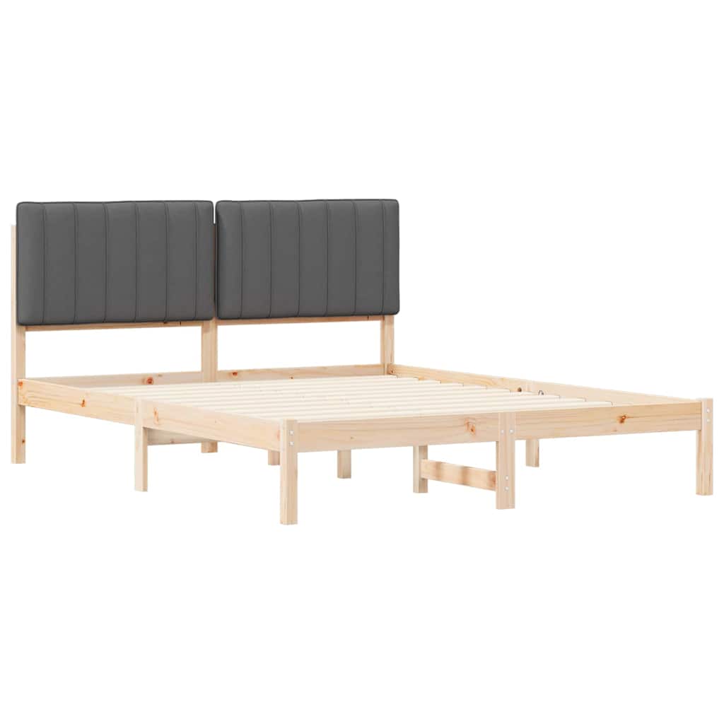 Sängram med Klädd Huvudgavel Mörkgrå 160 x 200 cm Massivt furu