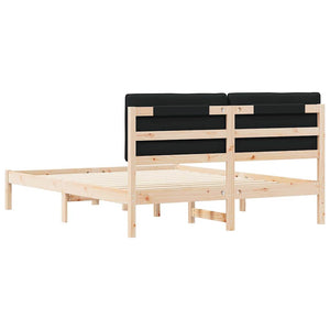 Sängram med Klädd Huvudgavel Svart 160 x 200 cm Massiv furu
