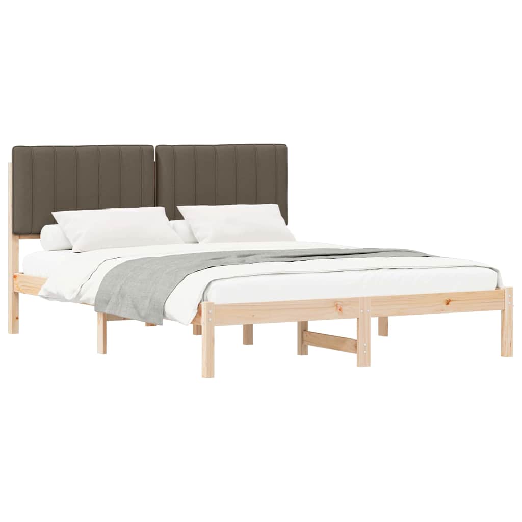 Sängram med Klädd Huvudgavel Taupe 160 x 200 cm Massivt furu