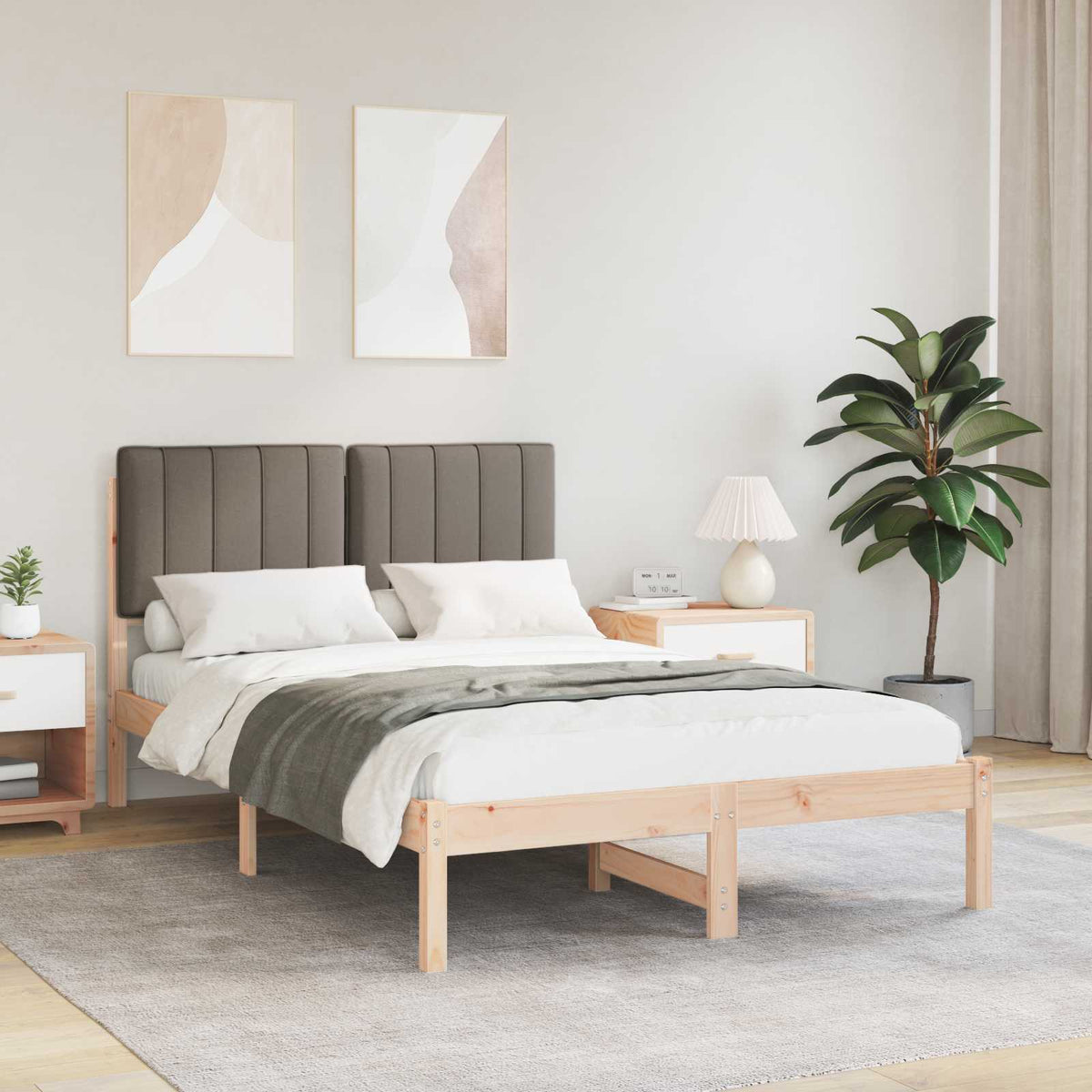 Sängram med Klädd Huvudgavel Naturlig och Taupe 120 x 200 cm
