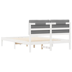 Sängram med Klädd Huvudgavel Ljusgrå 140 x 190 cm Massiv furu