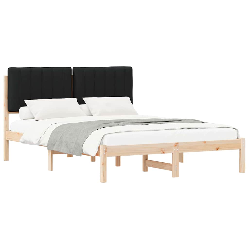 Sängram med Klädd Huvudgavel Svart 135 x 190 cm Massivt furu