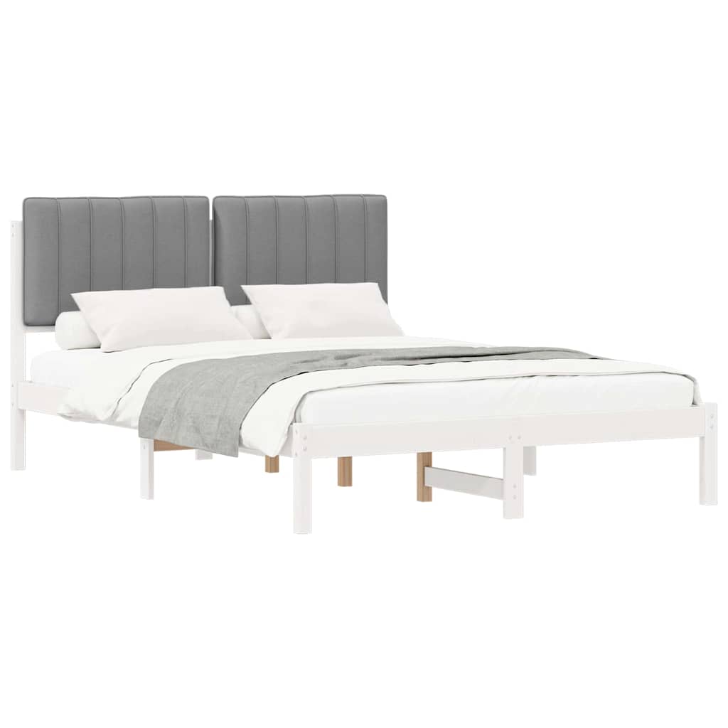 Sängram med Klädd Huvudgavel Ljusgrå 135 x 190 cm Massivt furu
