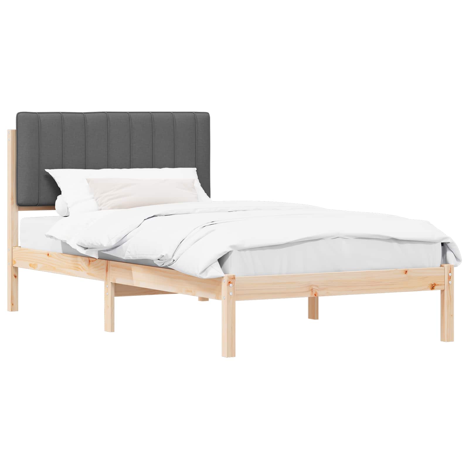 Sängram med Klädd Huvudgavel Mörkgrå 100 x 200 cm Massivt furu