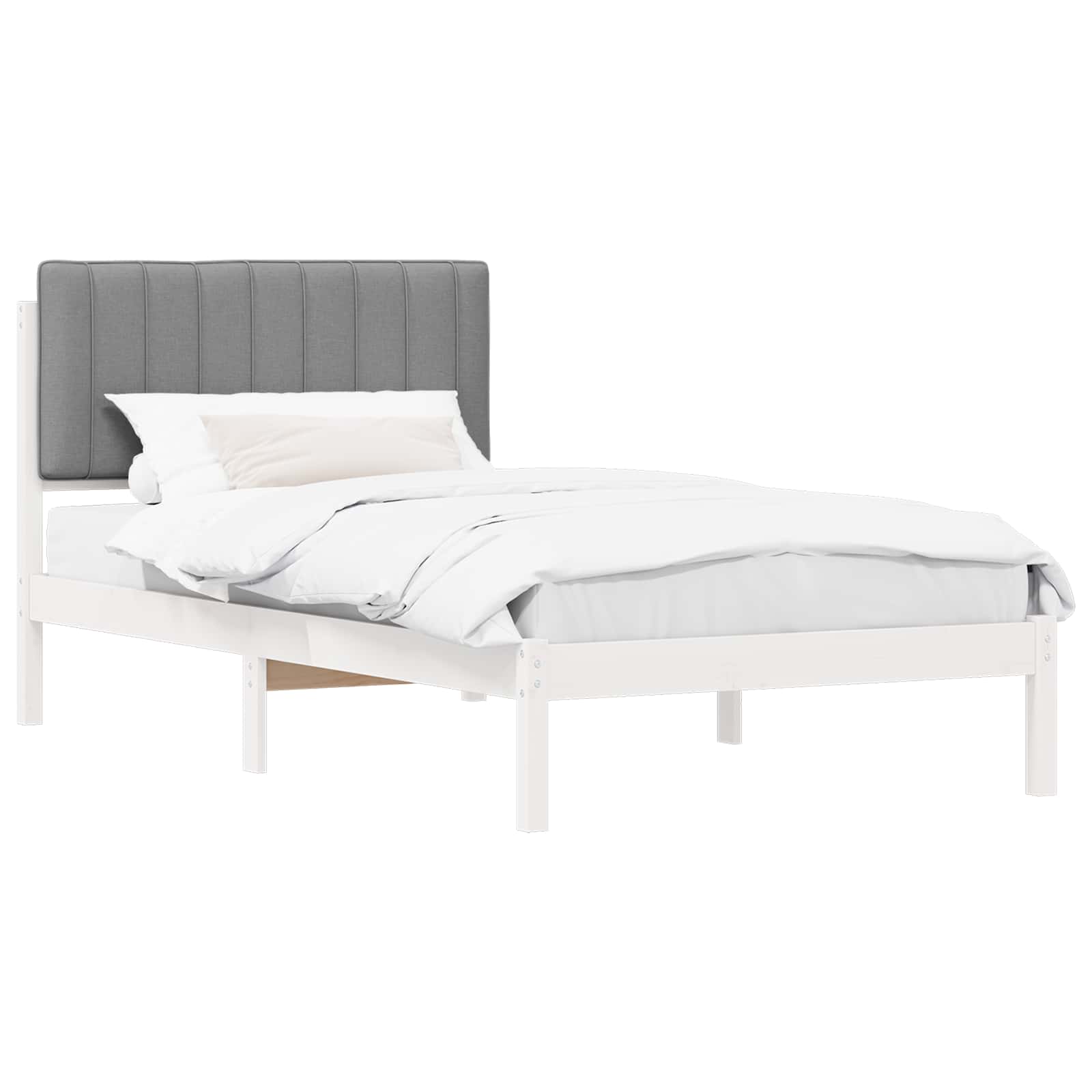 Sängram med Klädd Huvudgavel Ljusgrå 100 x 200 cm Massivt furu
