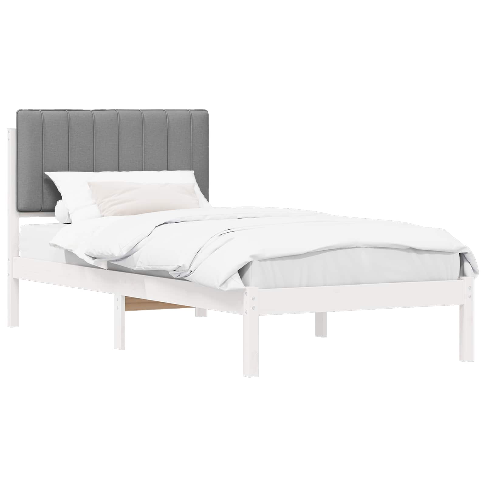 Sängram med Klädd Huvudgavel Vit och ljusgrå 90 x 200 cm