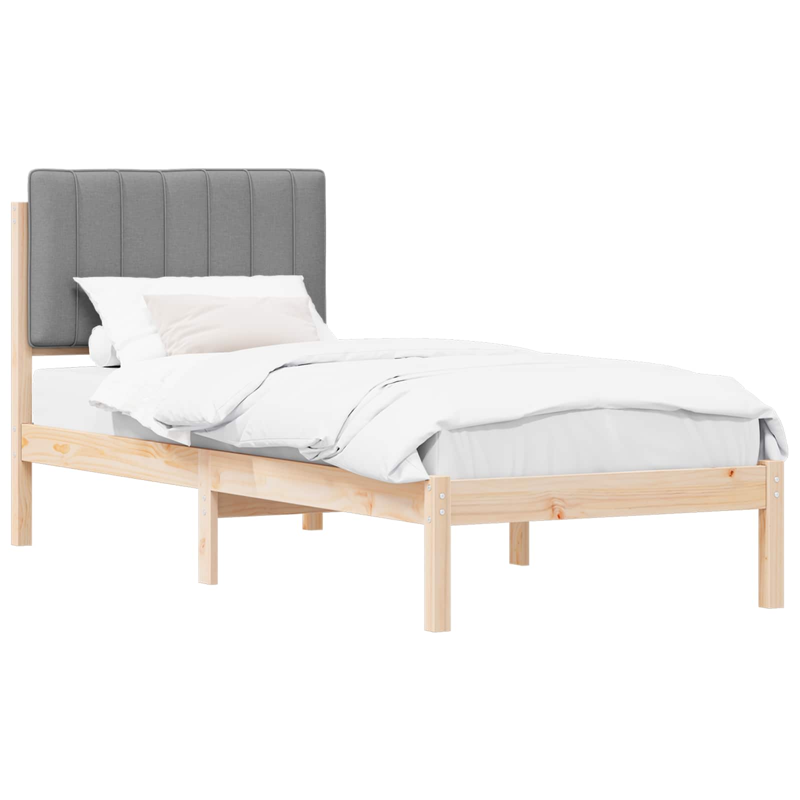 Sängram med Klädd Huvudgavel Ljusgrå 80 x 200 cm Massivt furu