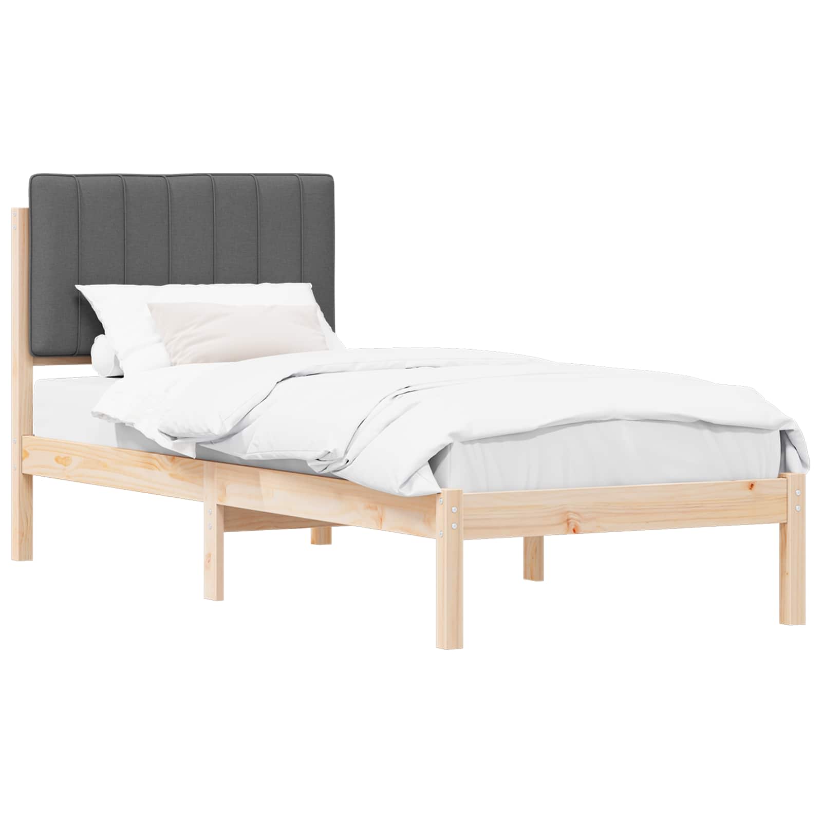 Sängram med Klädd Huvudgavel Mörkgrå 80 x 200 cm Massivt furu