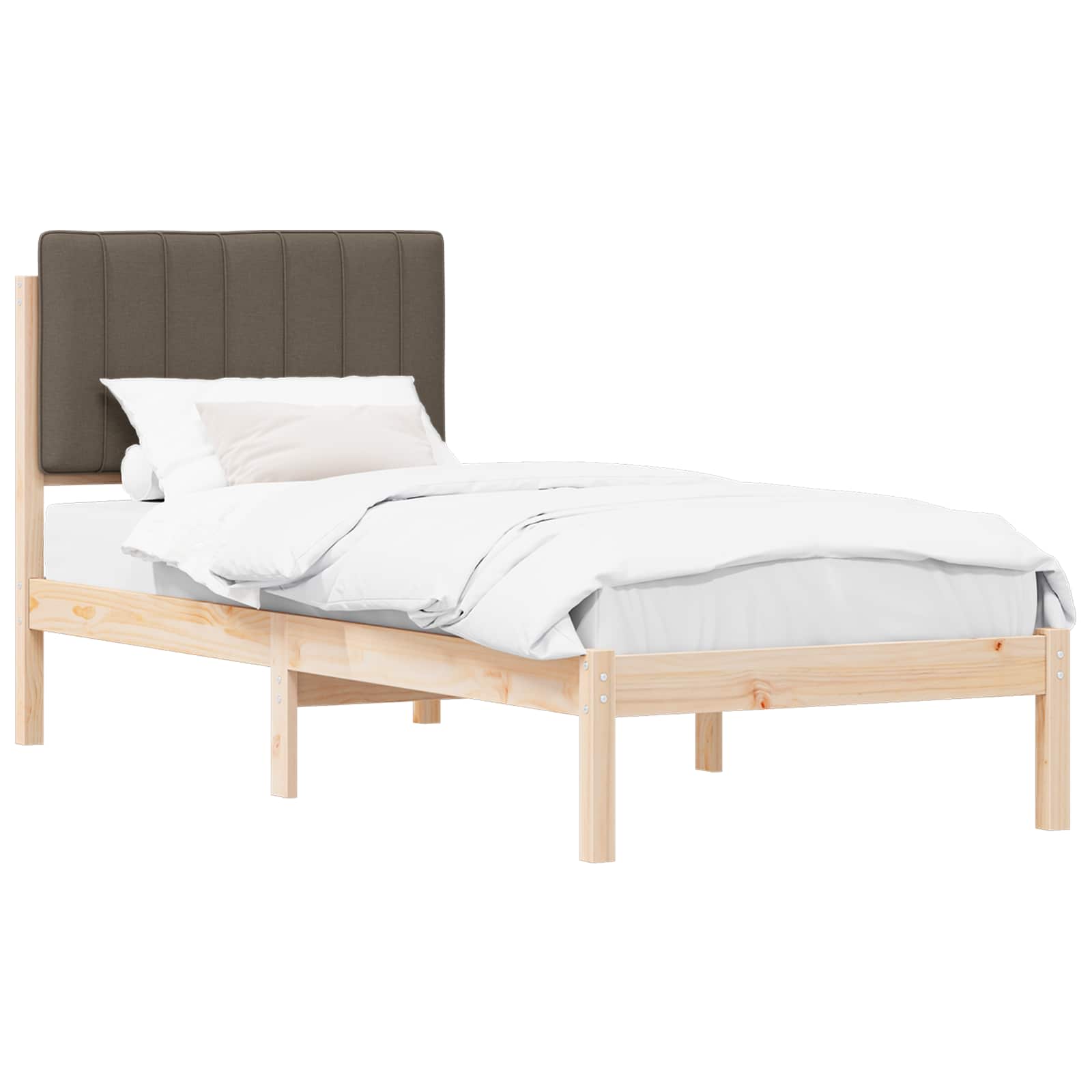 Sängram med Klädd Huvudgavel Taupe 80 x 200 cm Massivt furu