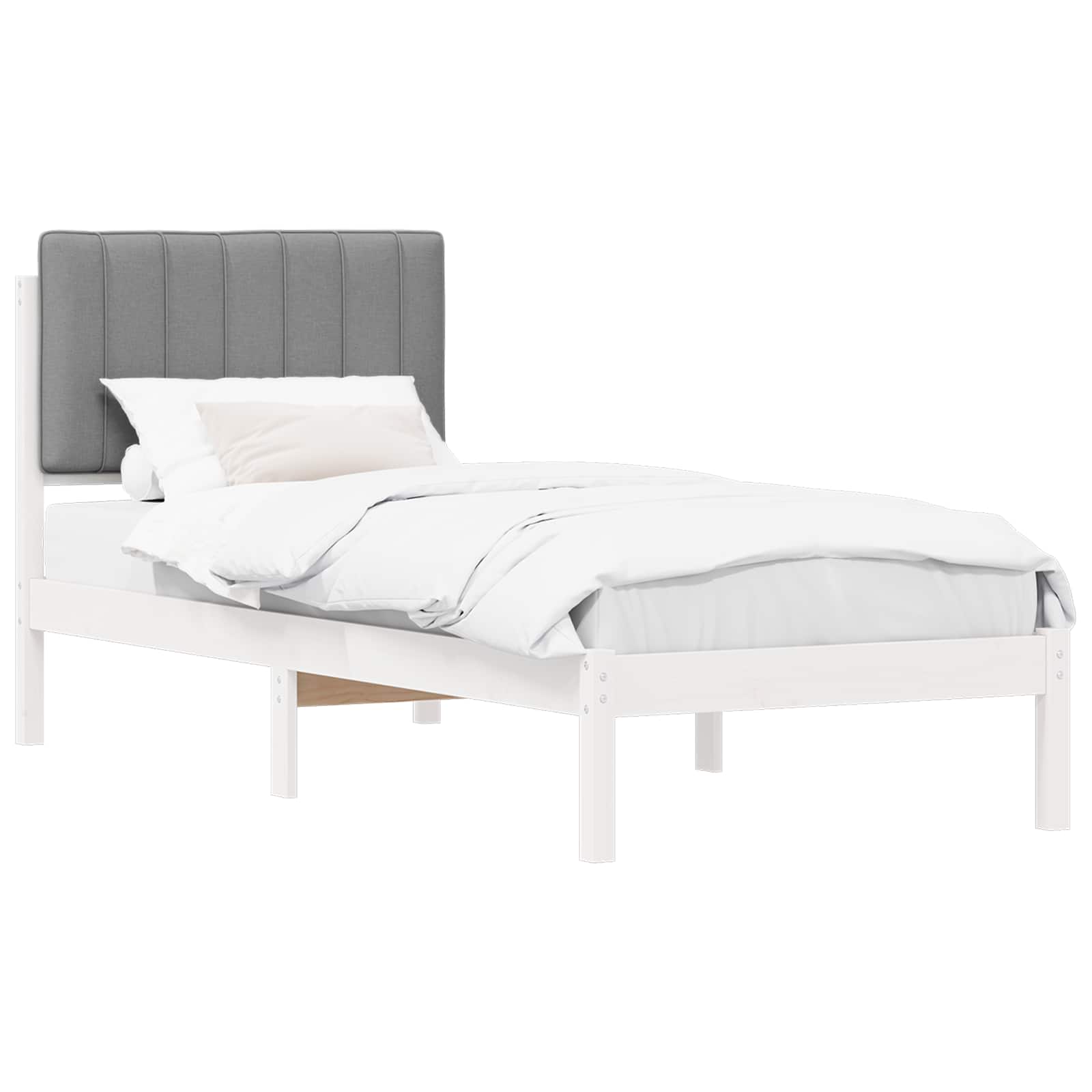 Sängram med Klädd Huvudgavel Ljusgrå 80 x 200 cm Massivt furu