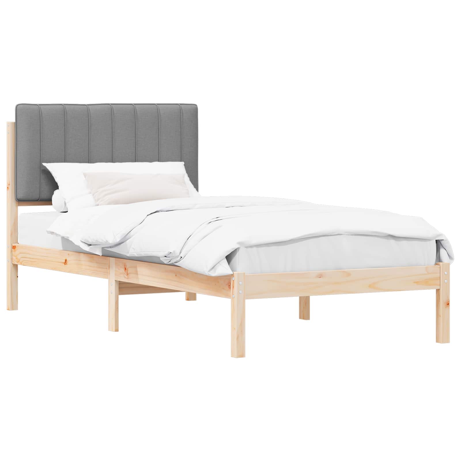 Sängram med Klädd Huvudgavel Ljusgrå 90 x 190 cm Massivt furu