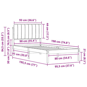 Sängram med Klädd Huvudgavel Ljusgrå 90 x 190 cm Massiv furu