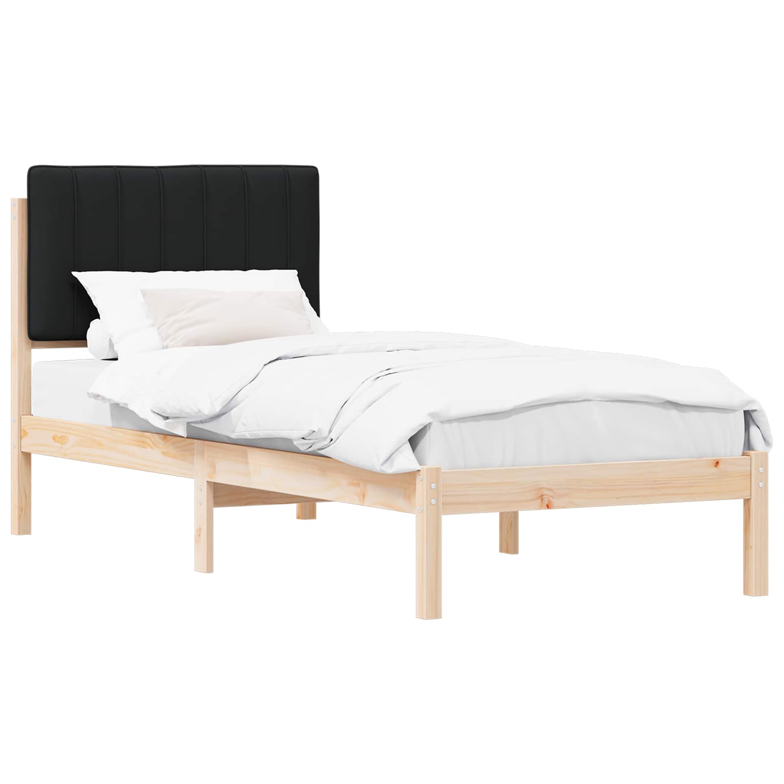 Sängram med Klädd Huvudgavel Svart 75 x 190 cm Massivt furu